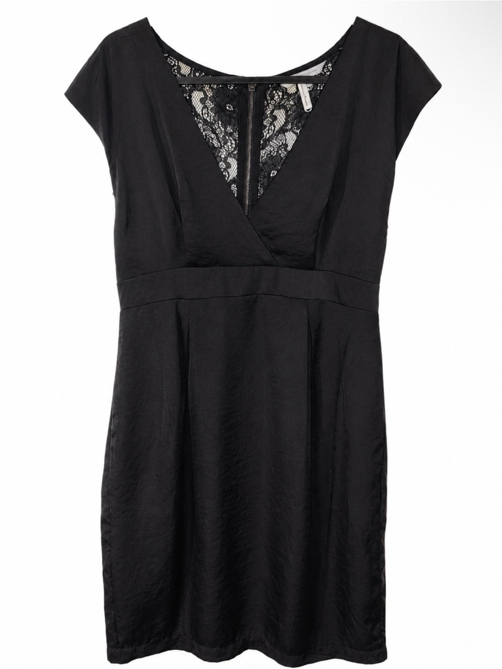 BCBGeneration Women’s Black V-Neck Mini Dress with Lace Back Size 8